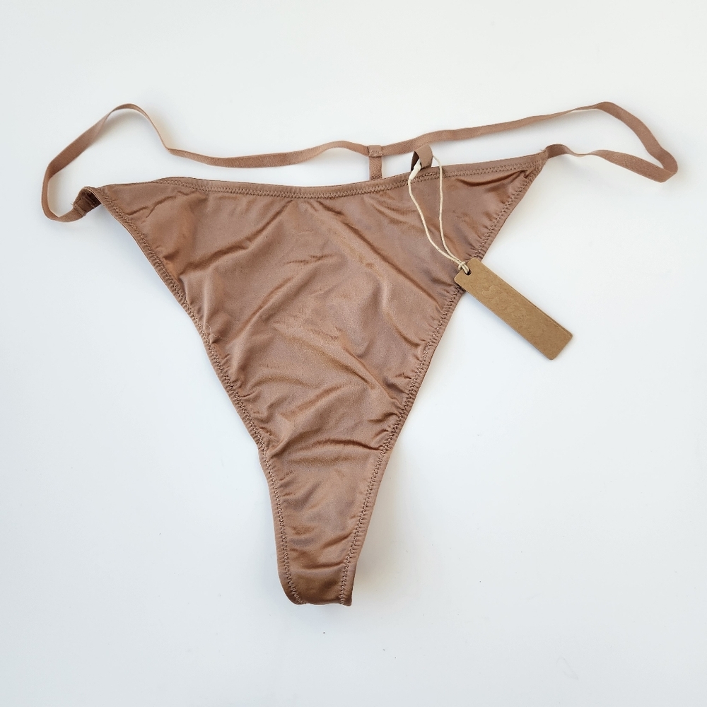 Skims T-string panties 4X brown wet metallic underwear nude thong plus size new